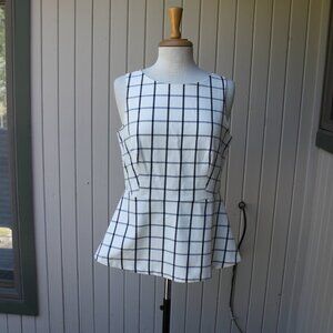 New Sleeveless Banana Republic Ivory Gray Plaid Peplum Top 10